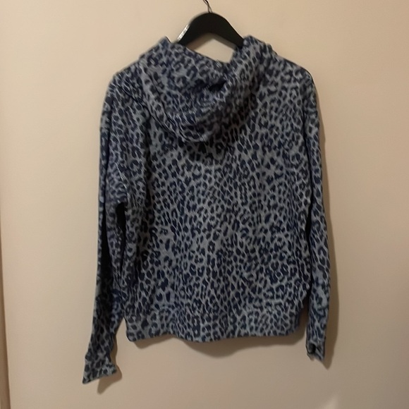 The Upside Blue Leopard Print Mock Neck Drawstring Hoodie Sweatshirt - Picture 9 of 10